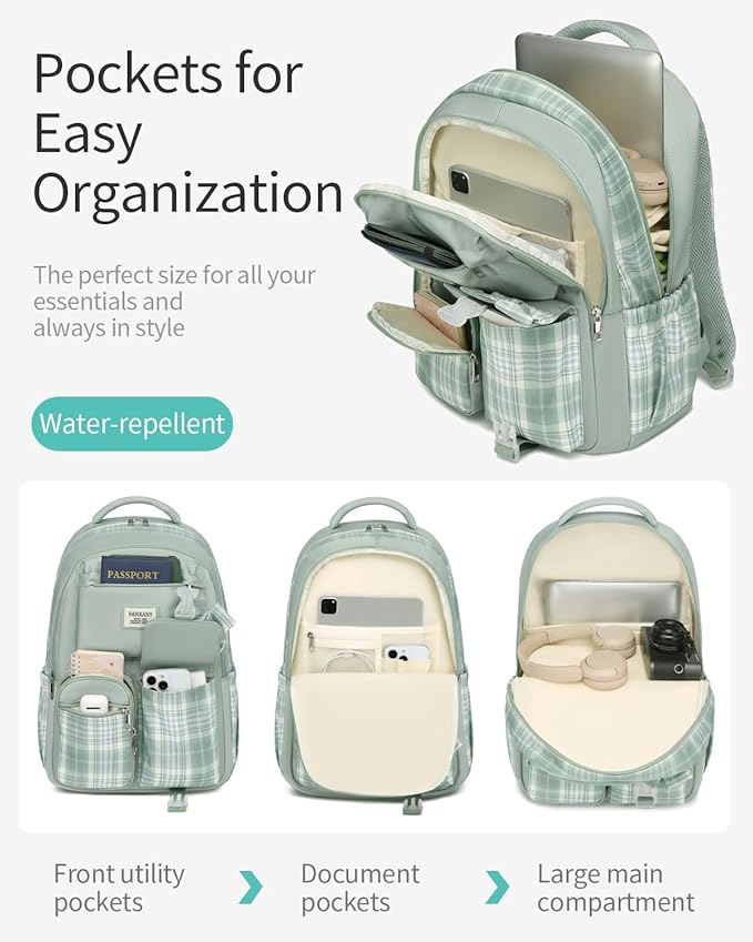 School Backpack for Teens, Girls Backpack for Middle High School Big Sthdent Cute Bookbag for Women Aesthetic School Bag (Green)