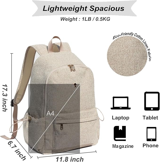 ESVAN Personalized Gifts Backpack Canvas Linen Nylon 17 inch Laptop Bag for Women Casual College