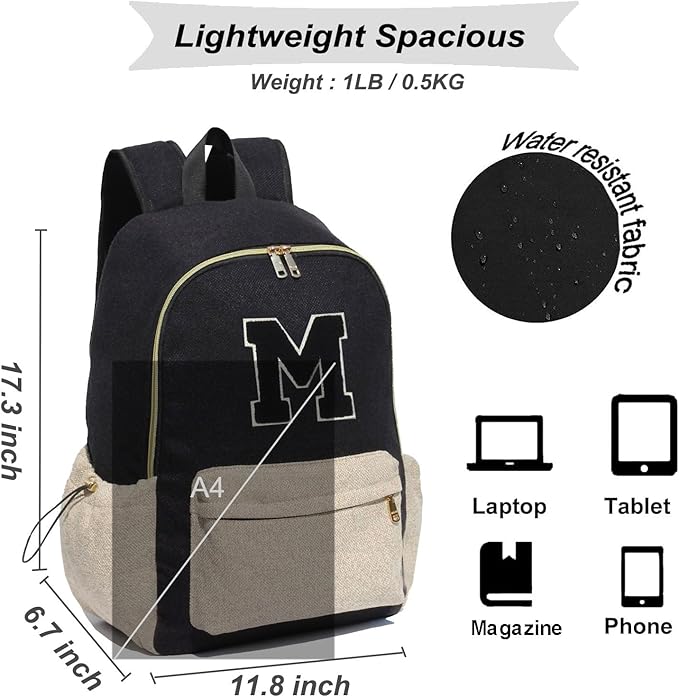 ESVAN Personalized Gifts Backpack Canvas Linen Nylon 17 inch Laptop Bag for Women Casual College