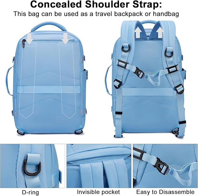 Asenlin 30L Travel Backpack for Women Men,Fit 15.6 Inch Laptop Backpack Flight Approved Luggage Carry On Water Resistant for Weekender Overnight Large Daypack Light Blue