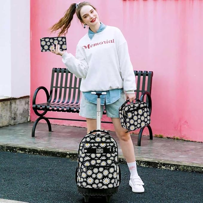 Rolling Backpack for Womens and Mens, Adults Wheeled Bookbag with Lunch Box for Girls and Boys.