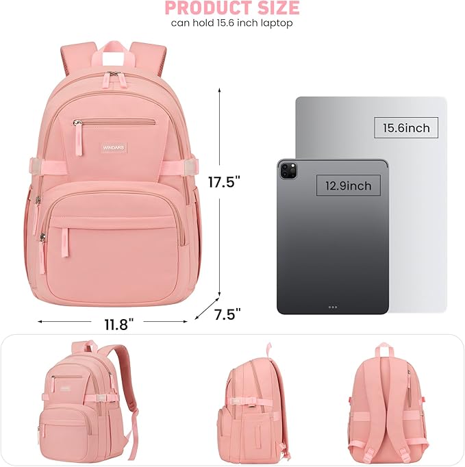 Backpack for School Girls, Cute High School Backpacks for Teens Women Student Large Bookbag 15.6 Inch Laptop Bag with USB Charger Port for College Work Travel Trip (Pink-2)