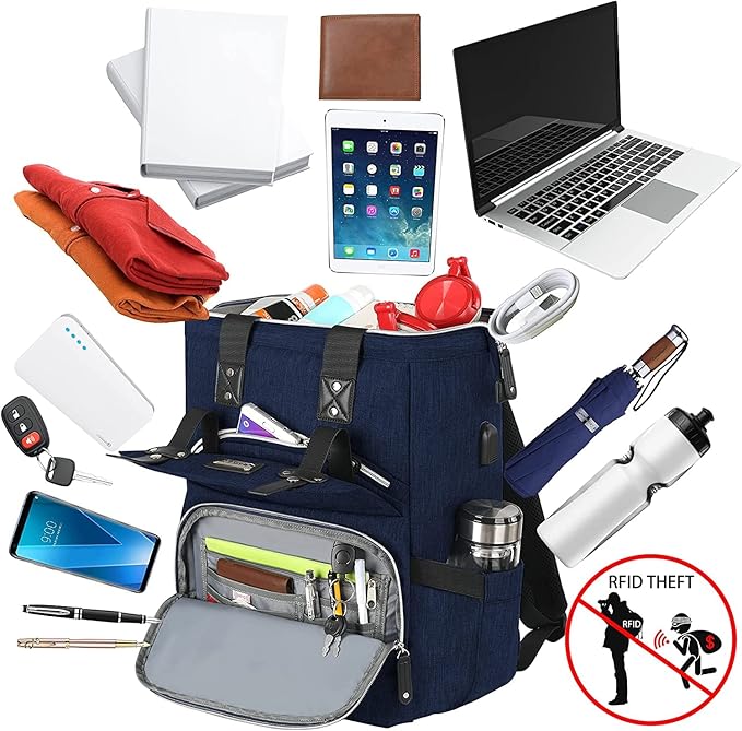 FALANKO Laptop Backpack 17.3 Inch Stylish Computer Backpack Doctor Teacher Work Bookbag Water Repellent College Shoulder Bag with USB Port RFID Anti-theft,Nurse Purse Travel Business Bag for Women
