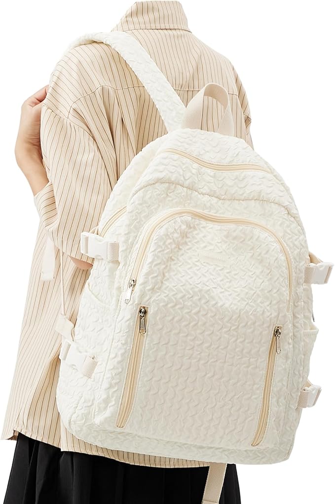 weradar Lightweight Middle School Bag For Teens Girls,Kawaii Backpack For College Students,Aesthetic Bookbag For Women,Cute School Backpack For Women Casual Daypack(Beige)