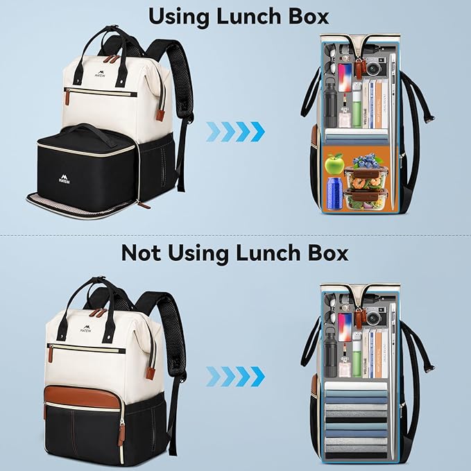 MATEIN Laptop Backpack with Lunch Box, 17.3 Inch Lunch Backpack for Women, College Computer Back Pack Work Backpacks with Insulated Lunchbox Meal Prep Bag for Teacher Nurse Commute Office, 2Pcs Set
