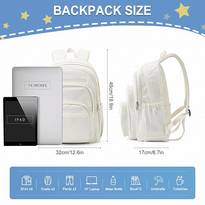 weradar School Backpack For Women Men, Lightweight Casual Daypack College Backpacks, Aesthetic Students Bookbag, Backpack With Lots Of Pockets,Cute High School Bag For Boys Girls(Beige)