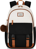School Backpack for Teen Girls, Cute College Backpacks for Women Students Aesthetic Bookbag Large 15.6 Inch Laptop Bag Middle School Travel Back Pack (Beige-Black-Brown)