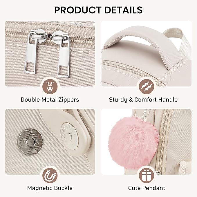 Student Laptop Backpack for College Teen Girls, Cute Middle High School Bag Women Bookbag Large Travel Back Pack Fit 15.6 Inch Laptop (Beige)