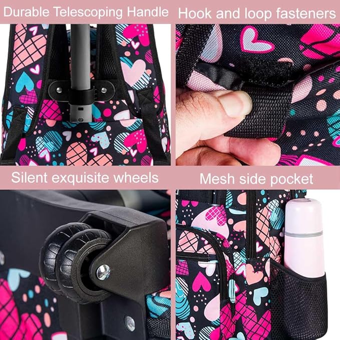 Rolling Backpack for Womens and Mens, Adults Wheeled Bookbag with Lunch Box for Girls and Boys.