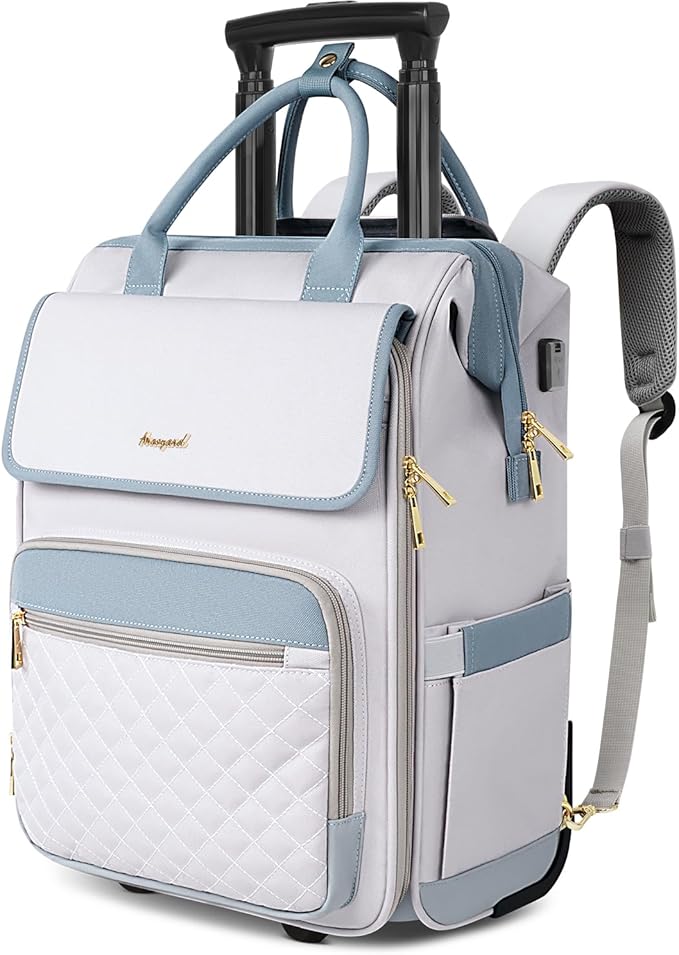 Rolling Backpack for Women, Travel Rolling Laptop Backpack with Wheels, Vertical & Horizontal Storage 2 In 1, Flip-Top Design, Water-Resistant Overnight College Underseat Carry on Luggage, Grey