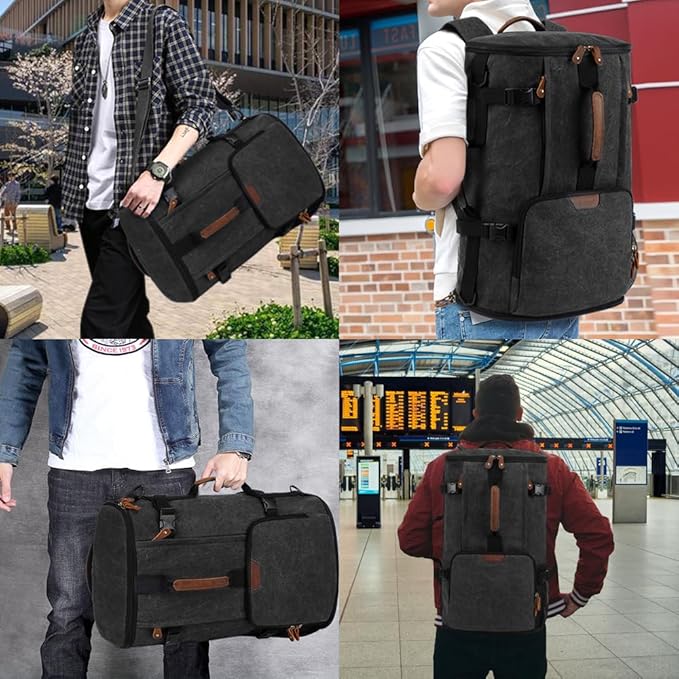 G-FAVOR 40L Travel Backpack, Vintage Canvas Rucksack Convertible Duffel Bag Carry On Backpack Fit for 17.3 Inch Laptop Bag