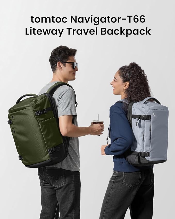tomtoc Travel Backpack 40L, TSA Friendly Flight Approved Carry-on Luggage Hand Water-resistant Lightweight Business Rucksack, Durable Large Weekender Bag Daypack Fits 17.3 Inch Laptop