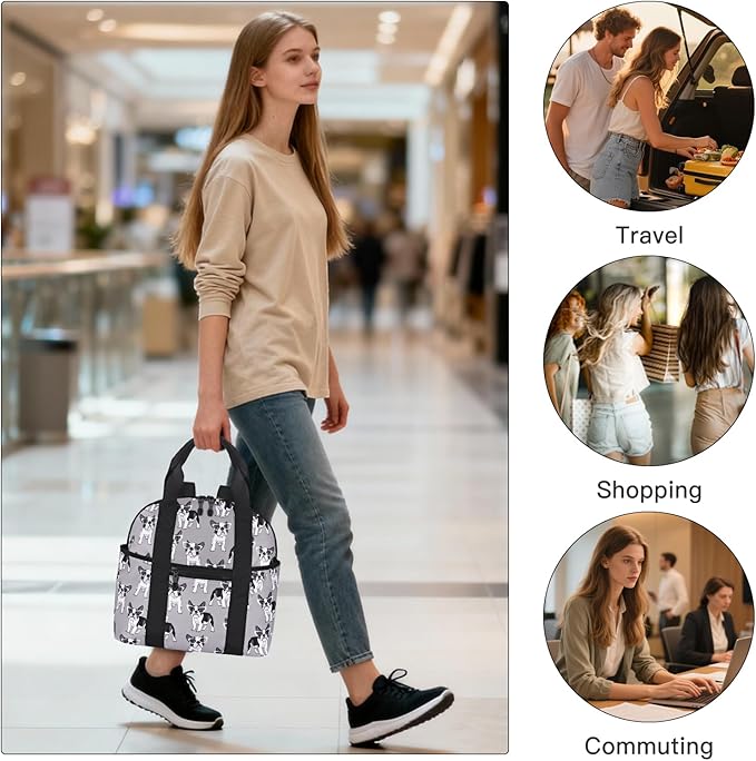 Women’s Backpack Purse Medium Size with Trolley Sleeve, Adjustable Strap/Top Handle, Water Resistant Travel Daypack, Gray Dog