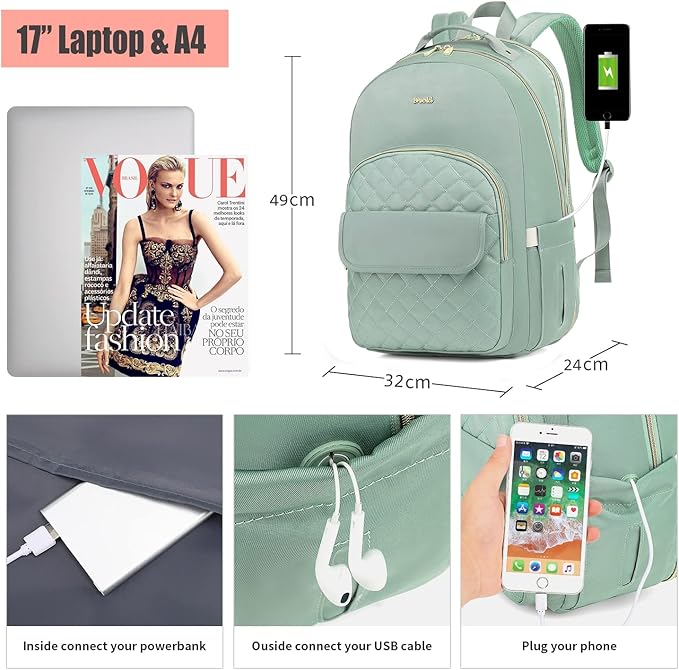 17,3" Laptop Backpack for Women,Work Backpack for Women Professional for Travel Business,Backpack Purse for Girls in School College