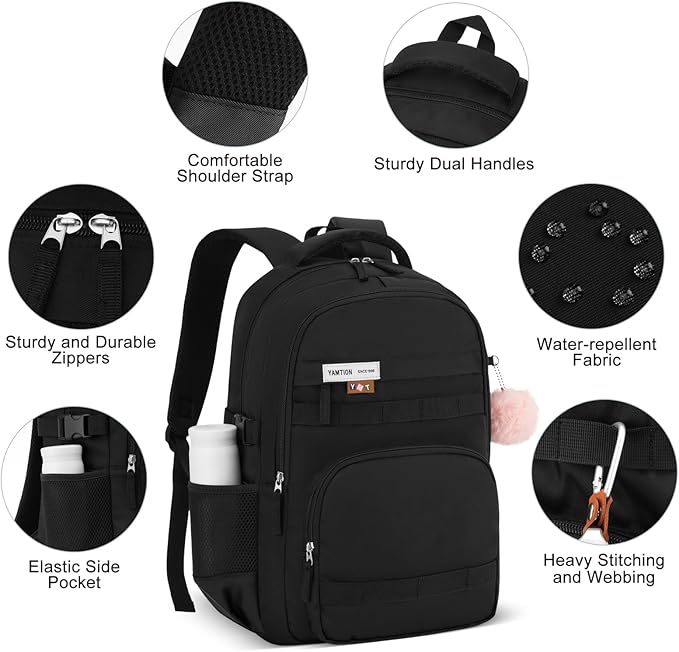 YAMTION School Backpack for Teens, Laptop Backpack Fits 15.6Inch Notebook for Travel,Book Bags with Large Capacity,Casual Back Pack for Girls Middle and High School College