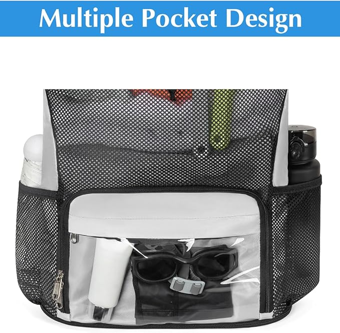 Drawstring Backpack Sandproof Beach Backpack with Shoe Compartment & Wet Pocket Waterproof Mesh Swim Bag Pool Bag for Gym, Travel and Workout Gear (Beige)