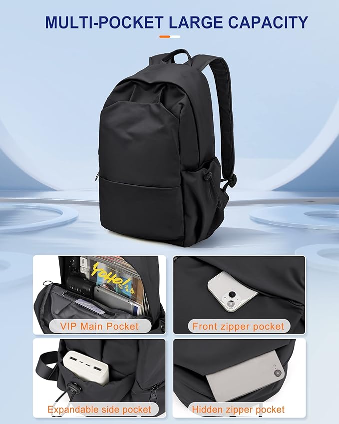 Black Backpack For Women Men School Backpacks Aesthetic Lightweight College Backpack for Boys Girls Book Bag Casual Daypack Laptop Gym Backpacks