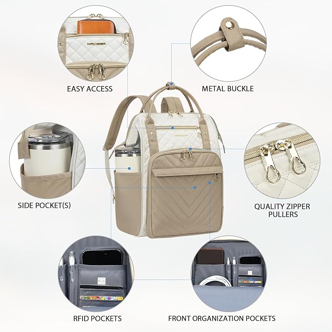 KROSER Laptop Backpack 17" Stylish Backpack Water Repellent College Casual Daypack with USB Port Travel Business Work Bag for Men/Women-Beige/khaki