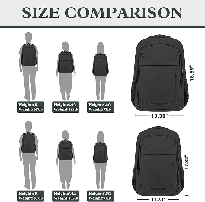 Travel Laptop Backpack 17 Inch, Durable Professional Travel Backpack for Men Women with LifetimeWarranty, Airline Approved Big Large Business Work School College Computer Backpack, Black