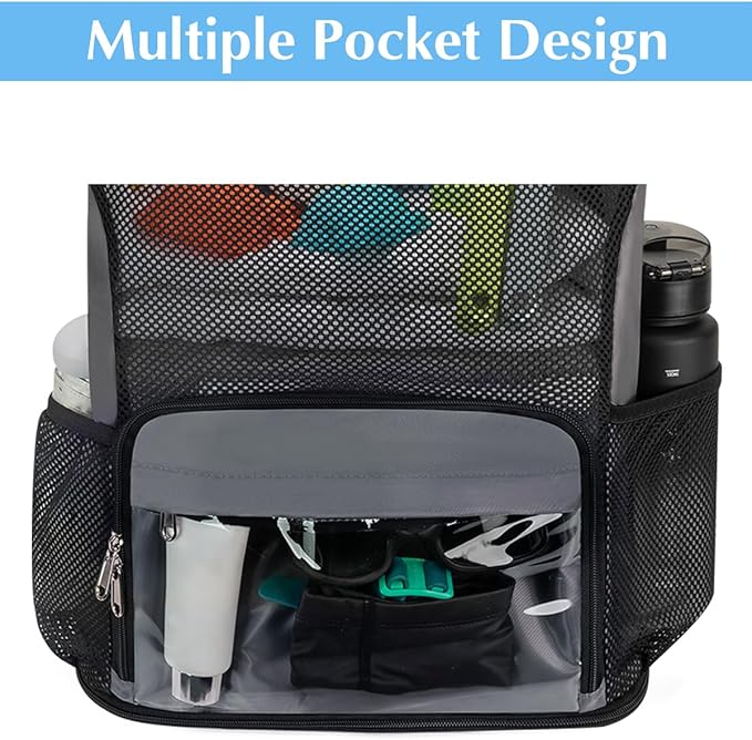 Drawstring Backpack Sandproof Beach Backpack with Shoe Compartment & Wet Pocket Waterproof Mesh Swim Bag Pool Bag for Gym, Travel and Workout Gear (Grey)