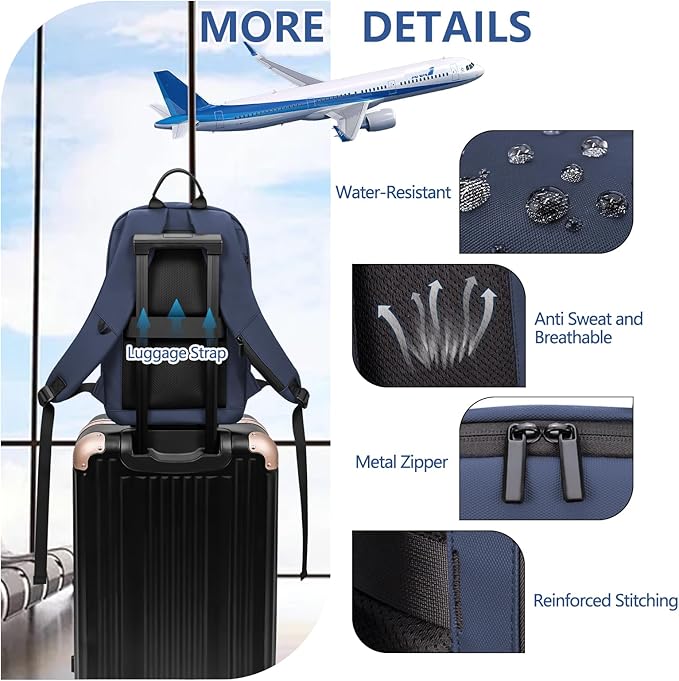 Business Backpack for Men Lightweight Commute Laptop Backpack Anti-Theft Water Resistant Backpack for 15.6 Inch Computer for Daily Office Work with Small Bag (Blue, 15.6")