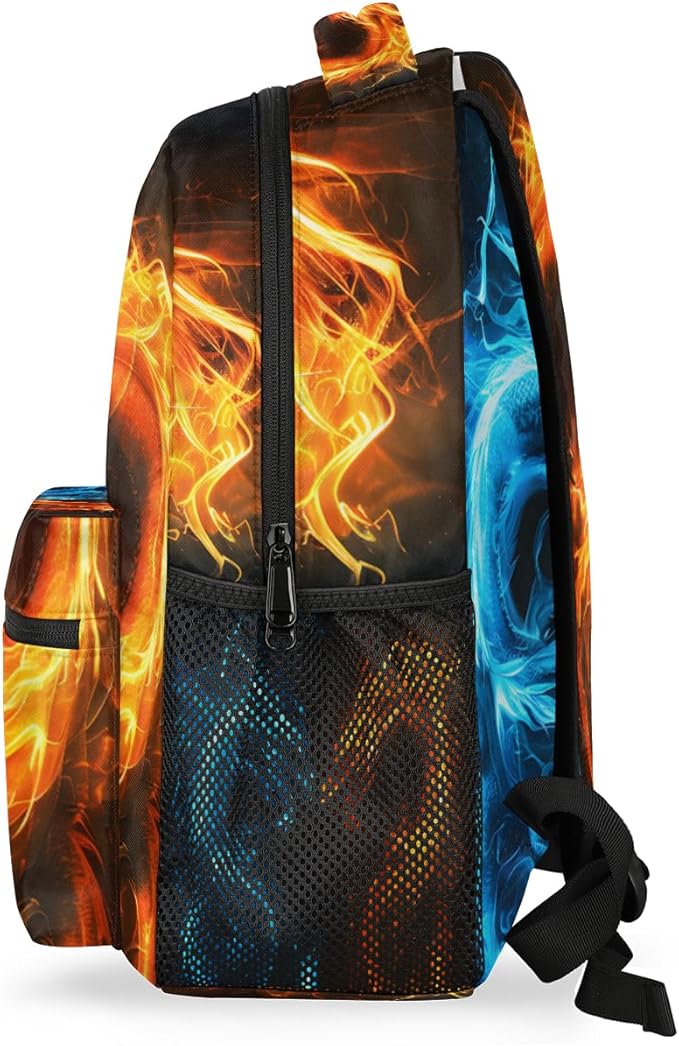 Pardick Abstract Dragon Backpacks for Boys Girls Kids Fire Water Dragon Lightweight 16 Inch School Backpack Laptop College Bookbag Travel Casual Daypack Hiking Camping Computer Rucksack Medium