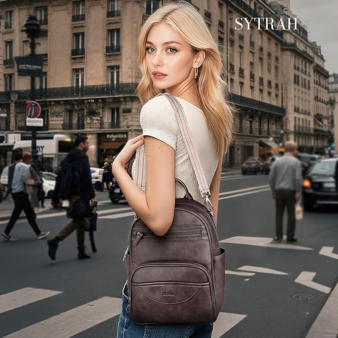 Small Backpack Purse for Women, Mini Backpack Vegan Leather with RFID Blocking & Tablet Pocket, Cute Shoulder Handbag for Travel, School & Work Coffee Brown