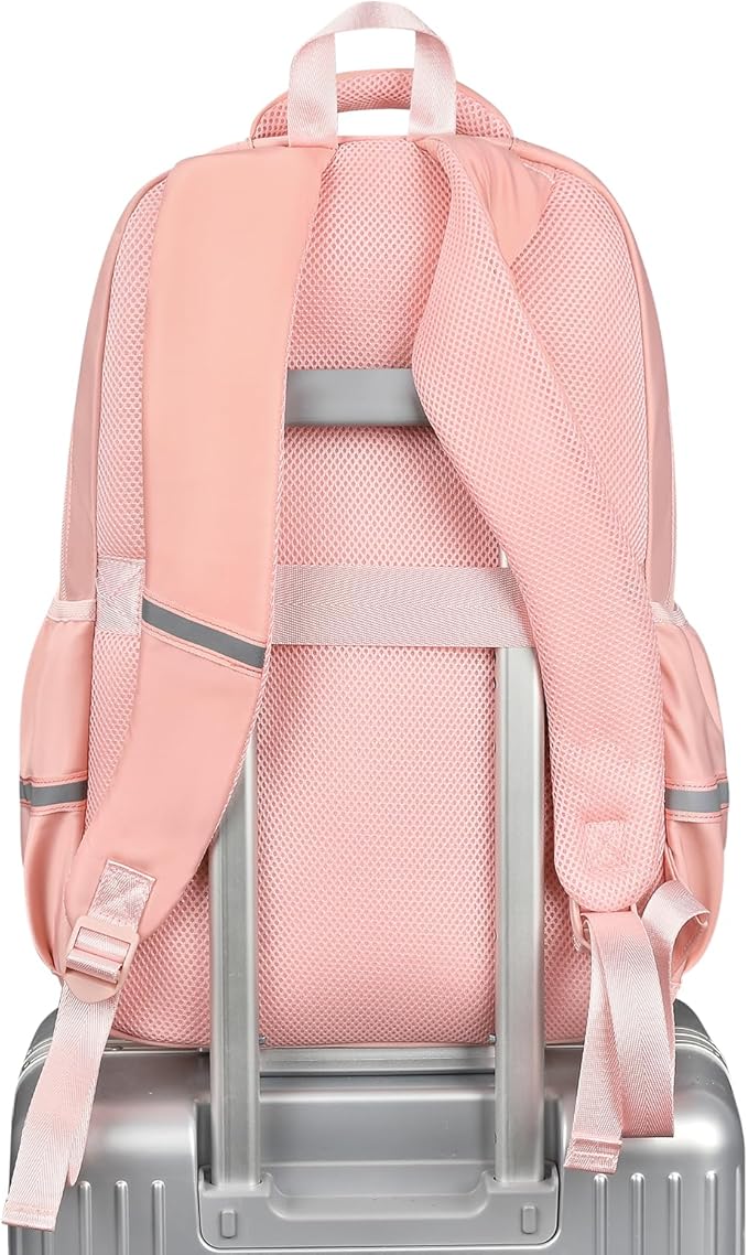 mibasies School Backpack for Teen Girls: 17.9 IN Backpack for Women with Laptop Compartment for Middle High Elementary School College Travel- Kids Bookbag Light Pink