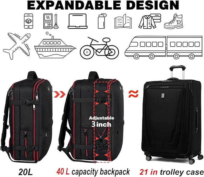 Mogplof Carry on Backpack for Men, 19.5"x14"x6" Expandable Travel Backpack Flight Approved, Extra Large Backpack Suitcase, Water Resistant Luggage Backpack Fit for 17 17.3 Inch Laptop, Black
