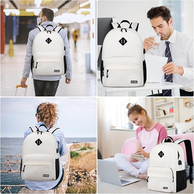 Backpack for School Teen Boys & Girls, Lightweight Casual Backpacks for Men and Women, Classic Basic Water Resistant Casual Daypack Fit 15.6 Inch Laptop, Beige