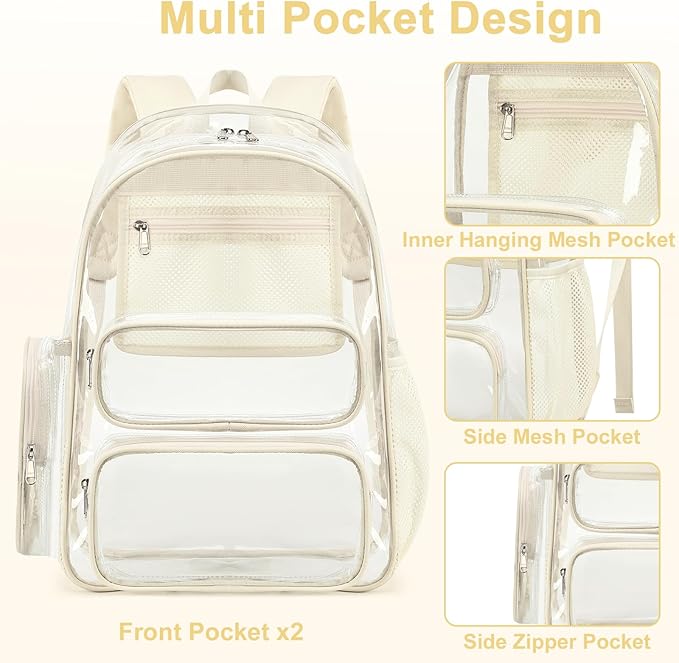 BTOOP Clear Backpack Heavy Duty Transparent Backpack 17" See Through Bookbag for College Work Festival Security with Padded Strap Large Capacity