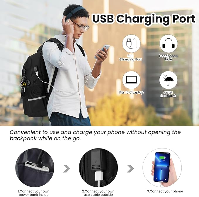 YAMTION Backpack for Teens,Laptop Backpack with USB Charging Port for Work,Casual College Back Pack School Bookbag for Boys Kids,Beige