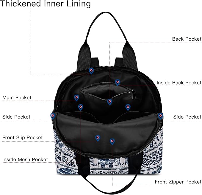 Women’s Backpack Purse Medium Size with Trolley Sleeve, Adjustable Strap/Top Handle, Water Resistant Travel Daypack, Elephant