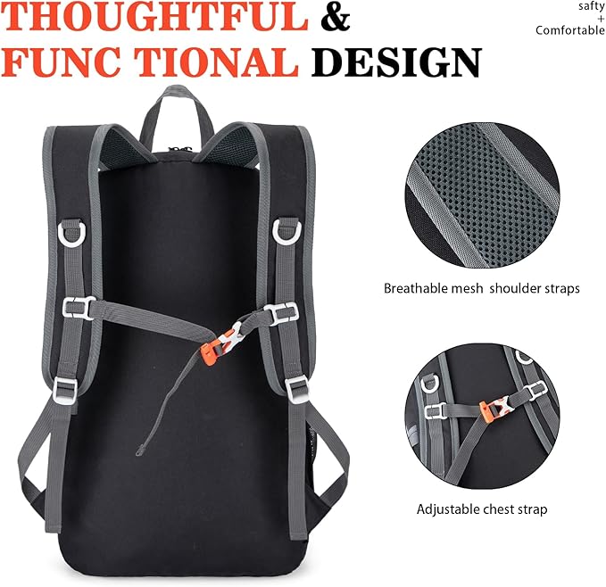 Hiking Backpack,Large 35L Travel Backpacks for Men Women,Water Resistant Ultra Lightweight Foldable Packable Camping Daypack for Outdoor Sports