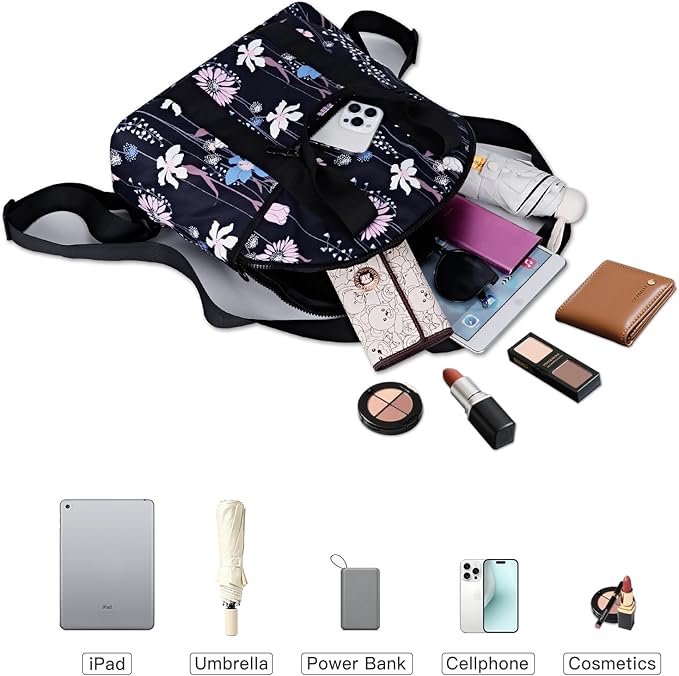 Women’s Backpack Purse Medium Size with Trolley Sleeve, Adjustable Strap/Top Handle, Water Resistant Travel Daypack, Dreamy Flower