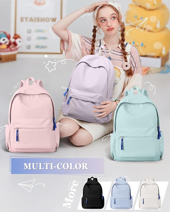 School Backpack for Teen Girls,Simple School Book Bag Waterproof High School Backpack for Boy Middle Student Bookbag College Backpack for Women Men Casual Daypack Travel Aesthetic Backpacks Purple
