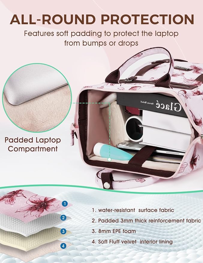 Laptop Backpack for Women, 15.6inch Wide Open Work Business Laptop Backpack with USB Charging Hole, Backpack Purse Computer Casual Backpacks Gift for Teacher Doctor Nurse College