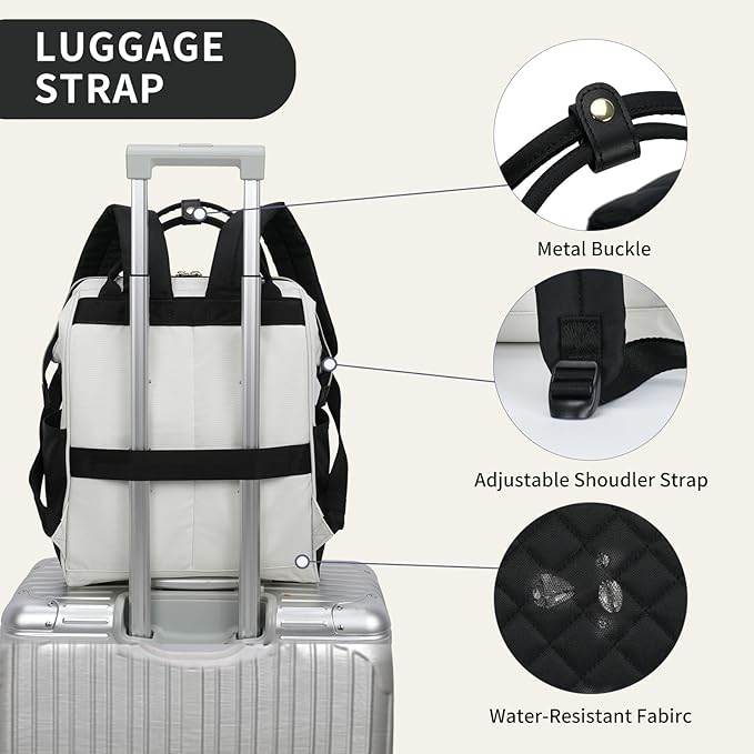 EMPSIGN 17 Inch Laptop Backpack for Women, Work Business Travel Computer College Bags, Large Capacity Water-repellent Quilted Casual Daypack with USB Port, Beige-Black