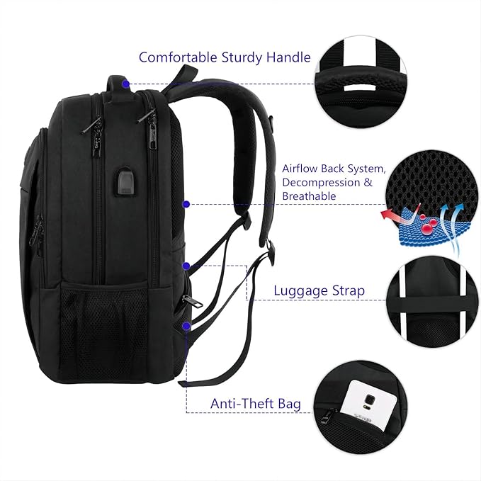 MATEIN Business Laptop Backpack, 15.6 Inch Travel Laptop Bag Rucksack, Water-Resistant Bag Daypack for Work College Computer Men Women Backpack, Black