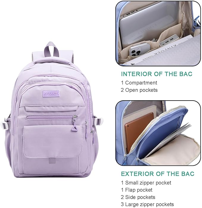 Phaoullzon Girls School Backpack for Boys, College Aesthetic Laptop Bookbag for Travel,Purple