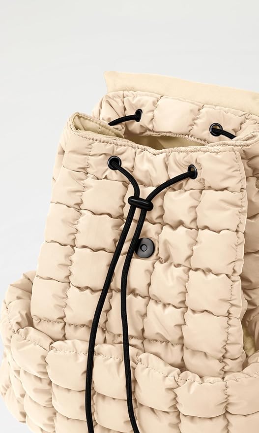 ODODOS Quilted Backpack 2.0 for Women Lightweight Puffer Hiker Pack Drawstring Padding Travel Gym Bag, Ivory