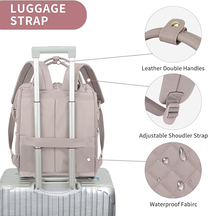 EMPSIGN 17 Inch Laptop Backpack for Women, Work Business Travel Computer College Bags, Large Capacity Water-repellent Quilted Casual Daypack with USB Port, Dusty Pink