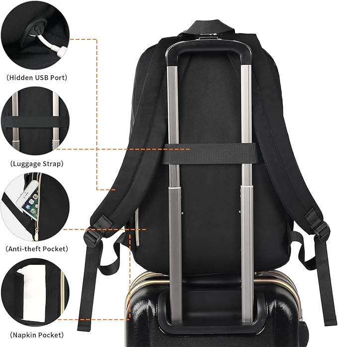Laptop Backpack for Women Travel Business Backpacks 15.6 inch,College Bookbag Schoolbag for Girls Teacher Backpack Daypack TSA Friendly for School,Black