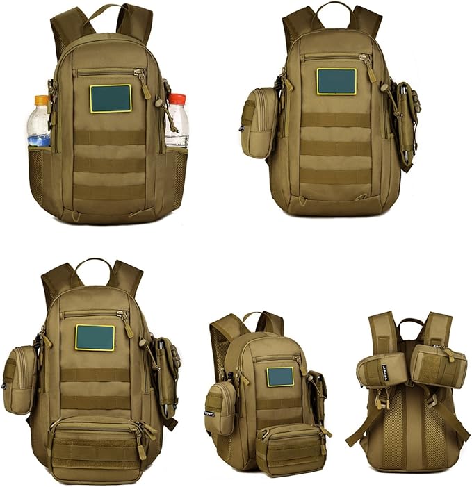 HUNTVP 10L Tactical Backpack Small Backpack Mini Daypack Military MOLLE Rucksack Gear Tactical Assault Pack Bag for Hunting Camping Trekking(10L Dark Brown)