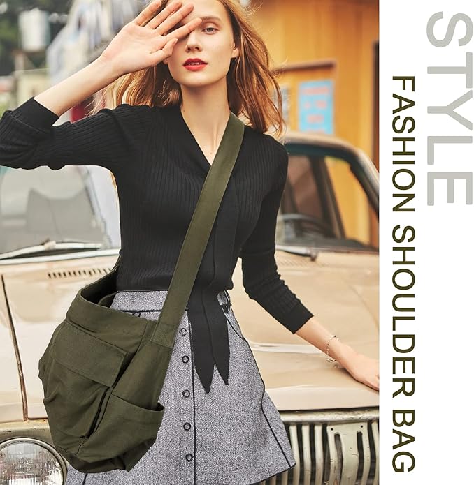 Canvas Messenger Bag Large Hobo Crossbody Bags with Multiple Pockets,School Vintage Shoulder Laptop Bag for Women and Men