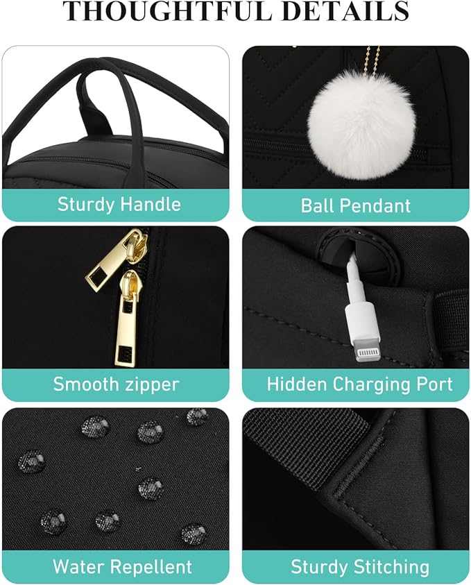 Laptop Backpack 15.6in for Women, Cute Big Students School Backpack for Teen Girls Kids Middle High School Work Bookbag, Black