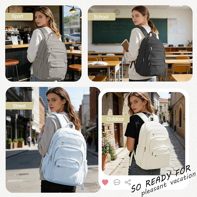College Backpack For Women Men,Lightweight High School Bag,School Backpack With Lots Of Pockets,Cute Bookbag For Teens Boys Girls,Casual Daypack Backpack For School(Beige)