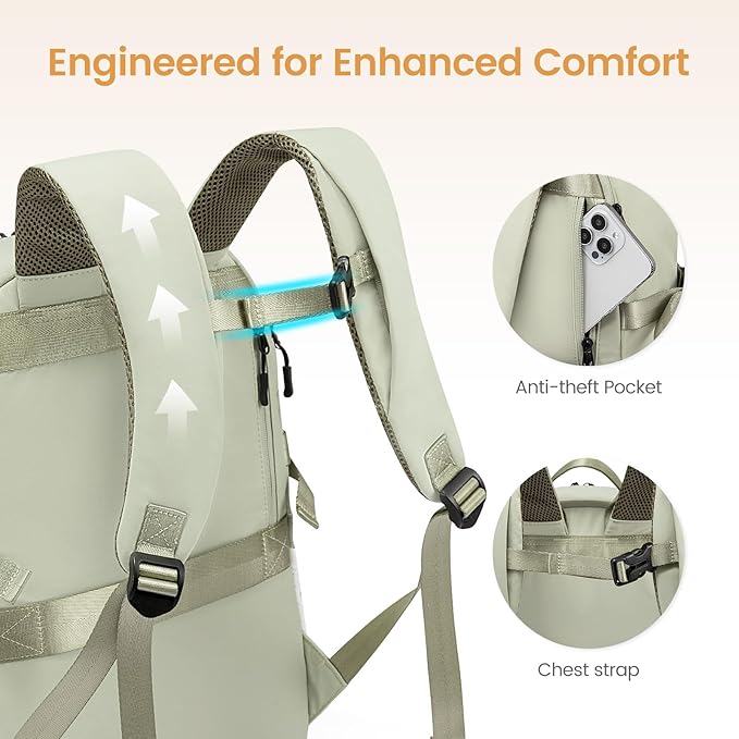 LOVEVOOK Mens Backpack with Giant Tumbler Holder Pocket,15.6 Inch Everyday Laptop Backpack Commuter Travel Work Computer Bag for Women,Casual Hiking College Teacher Back Pack Daypack,White-Bean Green
