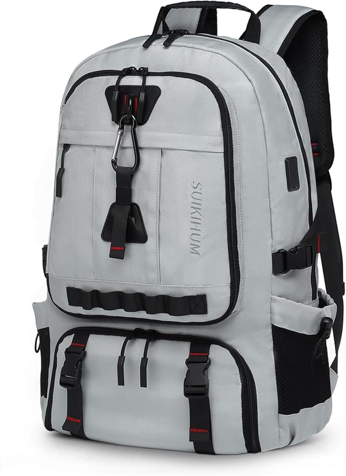 Travel Backpack for Men, 45L Expandable TSA Approved Laptop Backpack Fits 18.4 Inch, Water-Repellent W/Shoe Compartment & Wet Pocket Anti-theft Pocket, Light Grey
