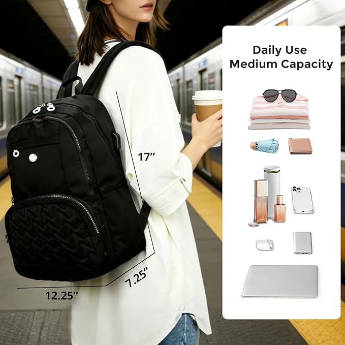 Swissdigital Design Backpack for Women, 15.6 inch Laptop College Black Medium Simple Modern Backpacks for School with USB Charging Port for Womens Girls | SD1711-01